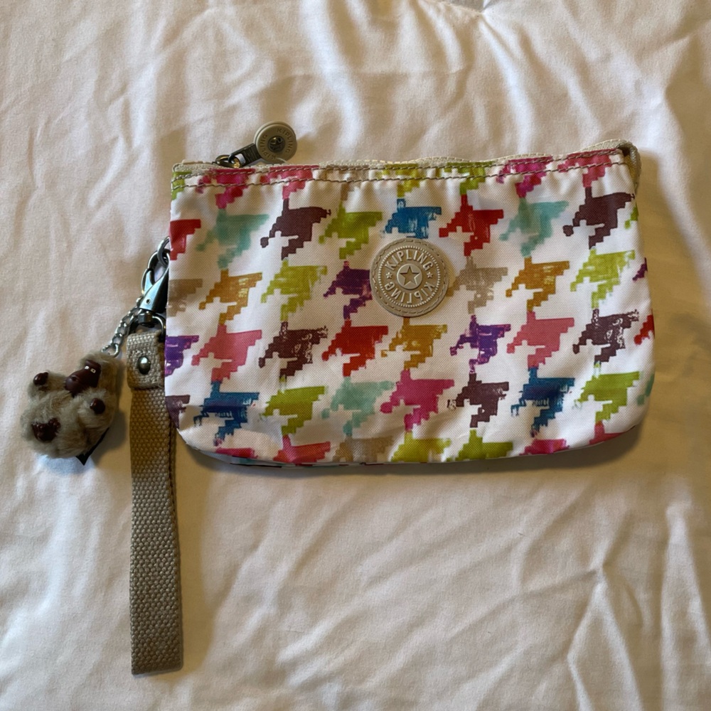 Kipling Colorful Houndstooth Wristlet with Keychain